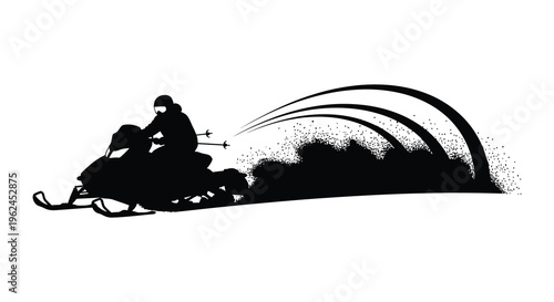 Silhouette of a person riding a horse drawn sleigh through a snowy landscape in winter