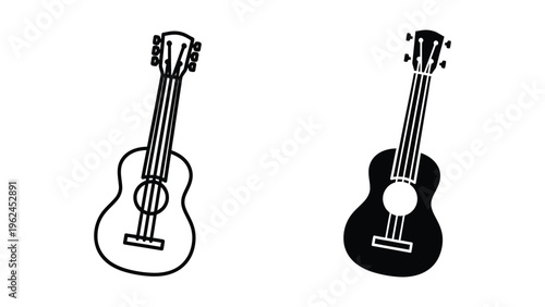 Comparison of a ukulele and a guitar silhouette in contrasting colors