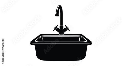 Silhouette of a modern kitchen sink with a single basin and tall faucet