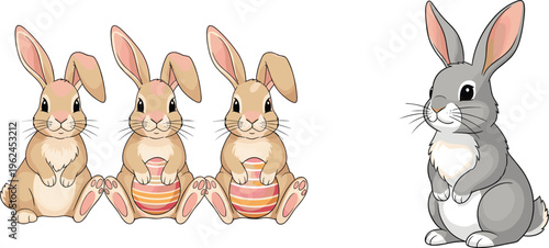 Cute Bunny Vector Set Featuring Cartoon and Realistic Rabbits in Sitting, Relaxed, and Easter-Themed Poses Adorable Wildlife Animal Illustration Collection