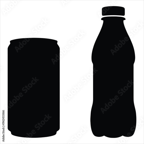Black silhouettes of a soda can and bottle