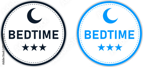 Bedtime Concept Black and Blue Tag Labels Isolated on White Background, bedtime tag, bedtime label