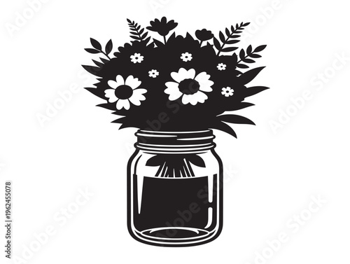 Charming bouquet in mason jar silhouette with rustic floral appeal 