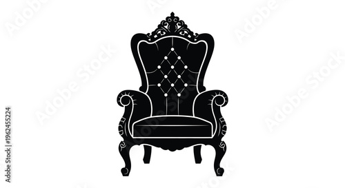 Silhouette of a luxurious ornate throne chair with high back and armrests