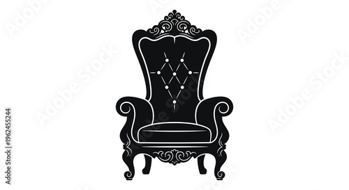 Silhouette of an ornate throne chair with intricate carvings and details