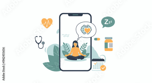 Digital Health & Wellness App: Mental Health, Mindfulness, Sleep, and Medical Care. Self-Care Management on Smartphone.
