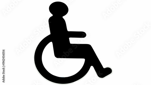 Black silhouette of a person in a wheelchair on a white background symbolizing accessibility and disability awareness