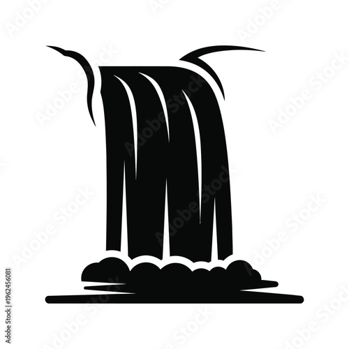 Waterfall icon with falling water and splash, black silhouette nature landscape element vector illustration
