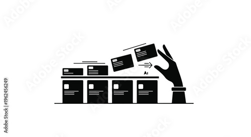 Robot hand picking file folders with documents flying out