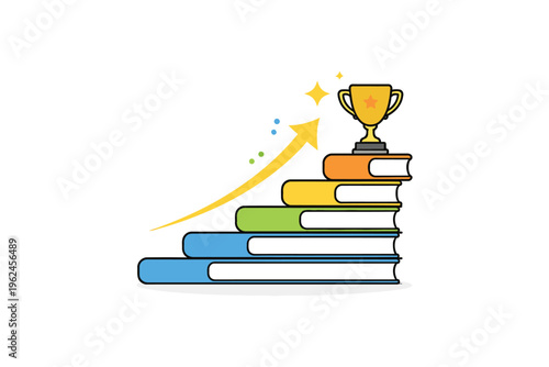 Journey of success through education and achievement with a trophy on top.