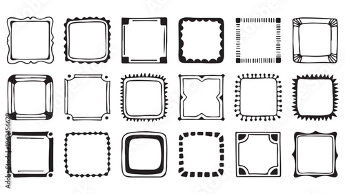 20 Vintage Photo Frame Borders, Black and White Illustration, Ornate Square Frames, Vector Graphic Elements