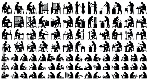 Master Craftsperson Silhouettes Set Pack. Editable Vector Stroke Illustration. featuring artisan, craft, craftsmanship, trades, occupations, work, skill, skilled, handmade, manual, labor more