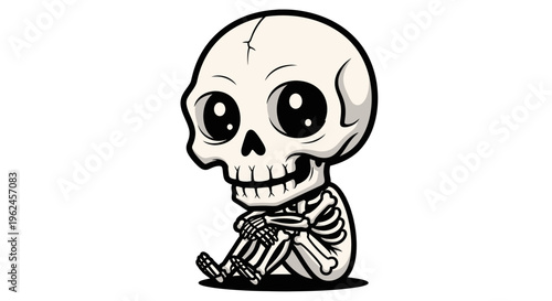 A cartoon skeleton sitting with crossed arms.