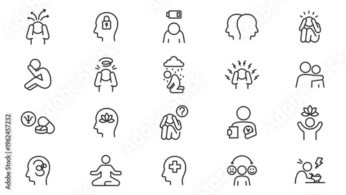 Mental Health icon line collection vector design with trendy style