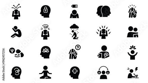 Mental Health icon silhouette collection vector design with trendy style