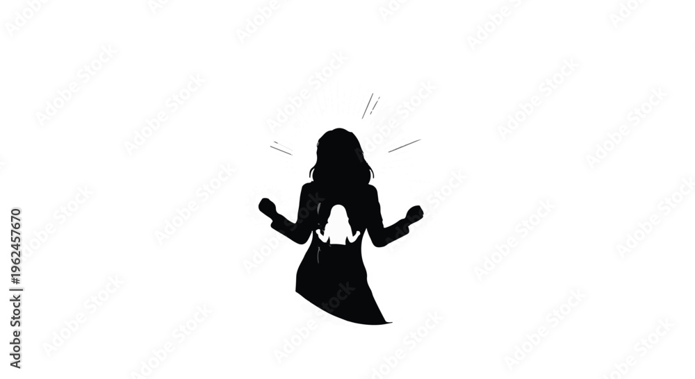 Fototapeta premium silhouette of woman with arms outstretched in frustration or dance