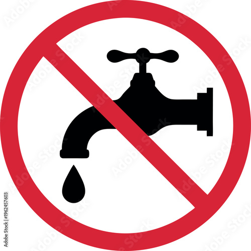 no water tap sign with red prohibition symbol, water restriction icon for conservation
