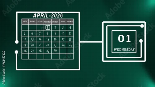 April 2026 calendar with the first day Wednesday the first and rectangle around the first day of the month Keywords: calendar, april, 2026, date, month, year, schedule, planning, organization