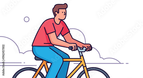 Man biking outdoors with blue sky and clouds in background  