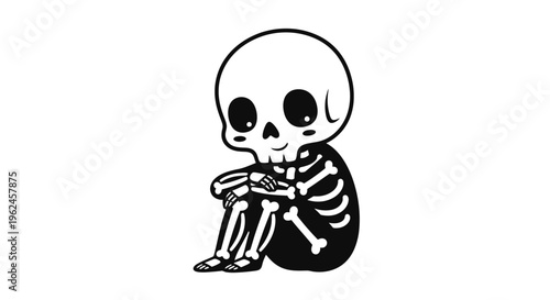 A sad skeleton sitting alone dejected.