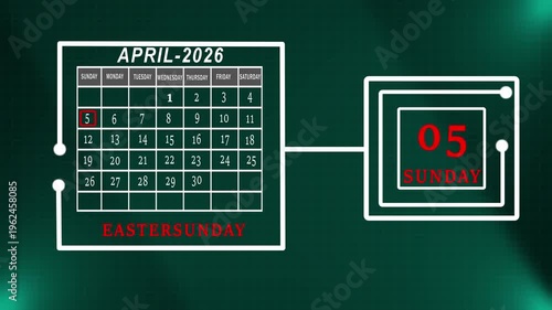 April 2026 Easter Sunday Calendar Design Highlighting Fifth Day In Red Within A Technical Grid Layout For Holiday Tracking.
