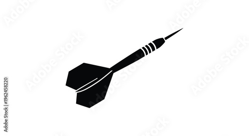 Silhouette of a dart with pointed tip and fletching isolated on white background