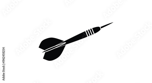 Silhouette of a dart with a pointed tip and fletching isolated on a white background silhouette
