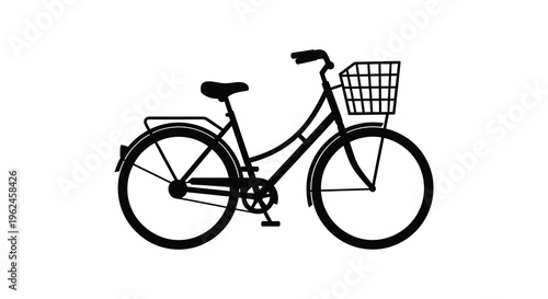Silhouette of a bicycle with basket and fender