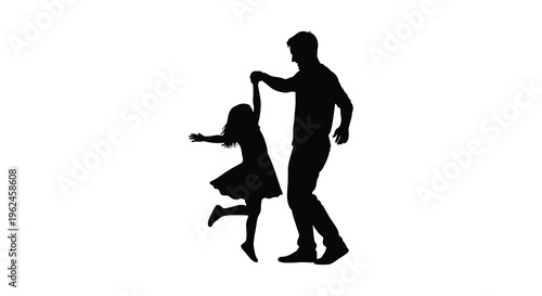 Silhouette of a man and a little girl dancing together