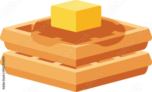 Waffles with Butter and Syrup Icon Illustration Style