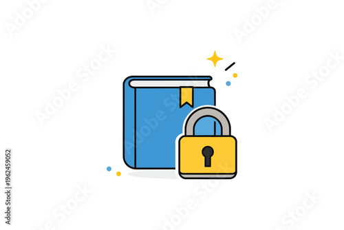 Secure access to digital knowledge and protected information through a locked book icon