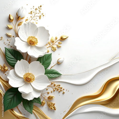 Premium floral decor with white flowers and golden artistic detailing high resolution photo