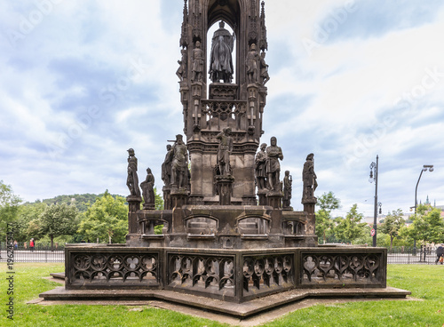 Bottom part of Kranners fountain in the Park of National Awakening on embankment in Prague old city in Czech Republic