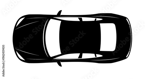 Silhouette of a car viewed from above a black and white illustration