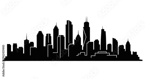 Chicago city skyline silhouette at dusk with skyscrapers