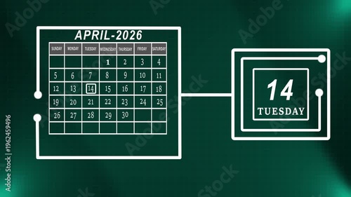 Systematic April 2026 Monthly Calendar Displaying Weekly Highlights On A Technical Green Grid Interface For Efficient Corporate Planning.
