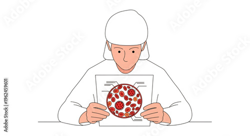 Scientist examining virus sample under magnification representing medical research.