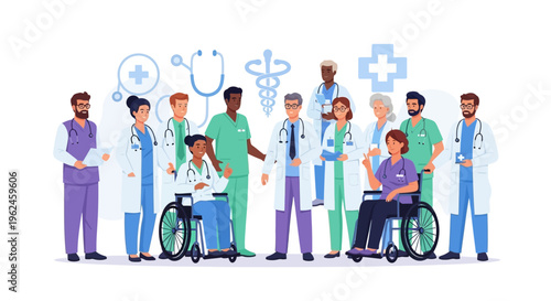 Diverse Medical Team Portrait with Doctors and Nurses, Inclusive Healthcare Professionals Collaboration