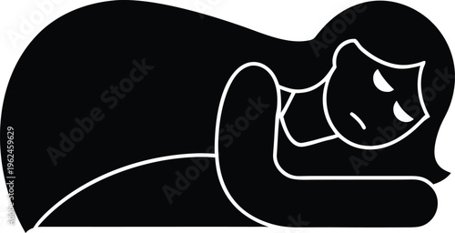 Woman Sleeping Flat Icon Style Silhouette Vector Art Illustration