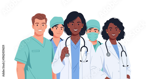 Diverse Medical Team Portrait - Professional Healthcare Workers Group Illustrative Image