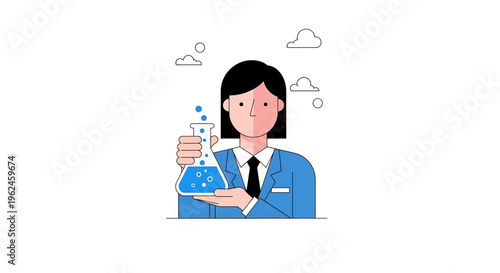 Teacher holding flasks representing science education and laboratory teaching.