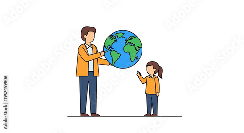 Teacher showing globe to children representing global education.
