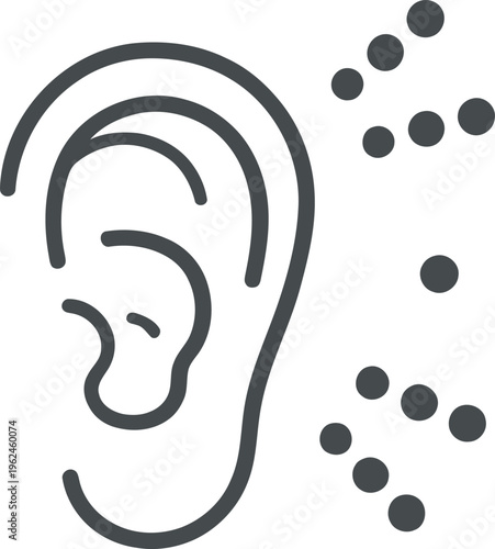 Deaf, hearing loss, ear icon, sign language symbol, black vector graphics