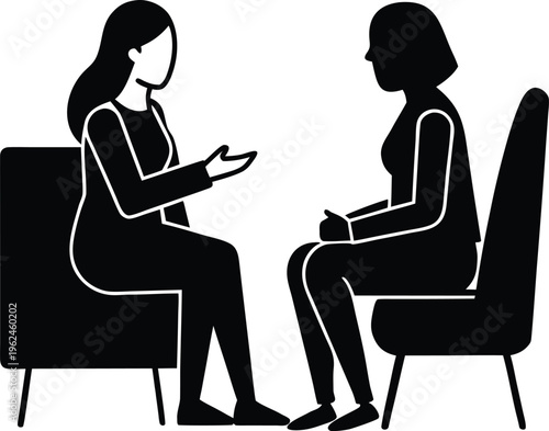 Woman Talking To Therapist Flat Icon Style Silhouette Vector Art Illustration