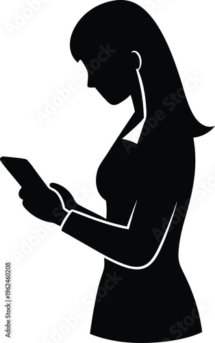 Woman Texting Flat Icon Style Silhouette Vector Art Illustration