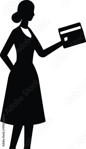 Woman Using Credit Card Flat Icon Style Silhouette Vector Art Illustration