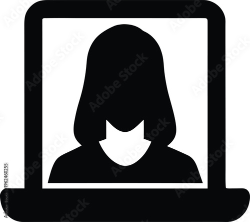 Woman Video Calling Flat Icon Style Silhouette Vector Art Illustration