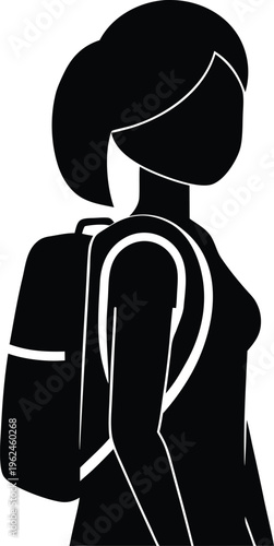 Woman With Backpack Flat Icon Style Silhouette Vector Art Illustration