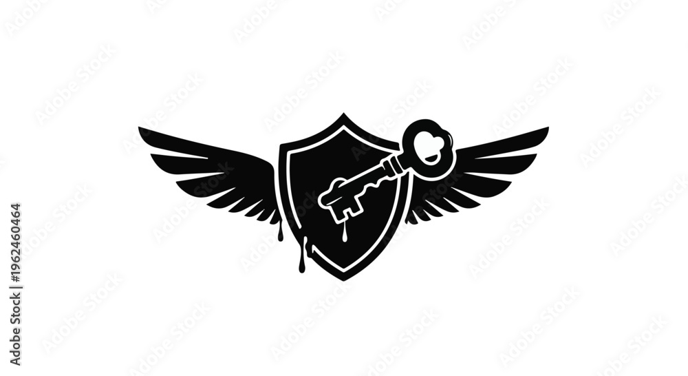 Obraz premium security shield with wings and key icon