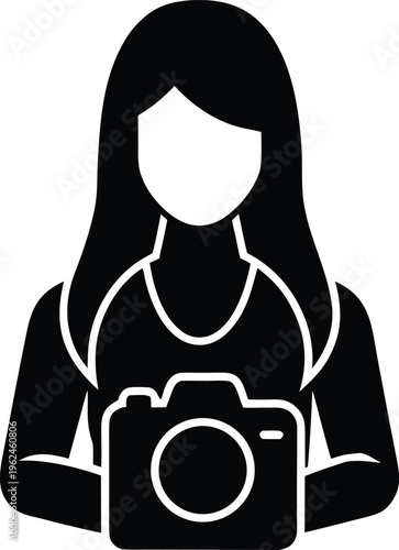 Woman With Dslr Flat Icon Style Silhouette Vector Art Illustration